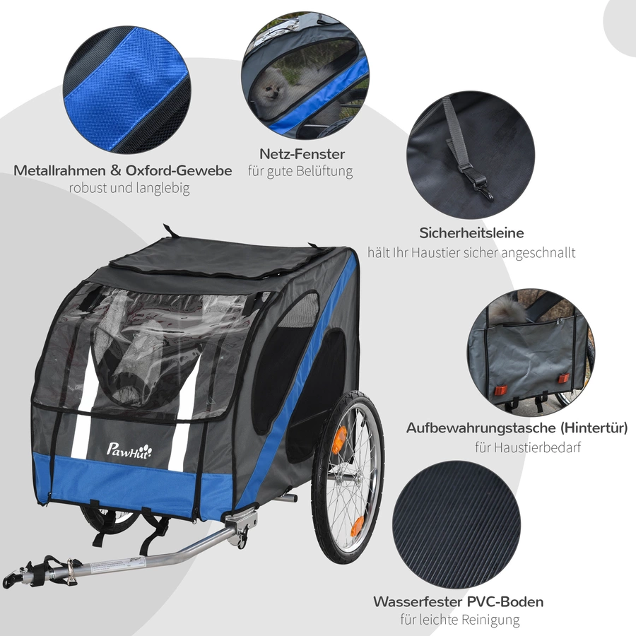 PawHut Fahrradanhänger für Hunde grau, blau
