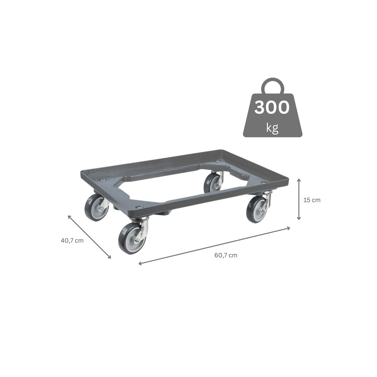 PROREGAL Voordeelset: 10 Eurobakken met open handvat en 1 transportwagen, grijs, hxbxd 42 x 40 x 60 cm, 70 liter Eurobox transportbox