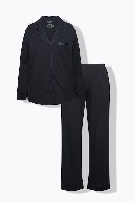 Pyjama, Satin-Piping, Reverskragen, Langarm