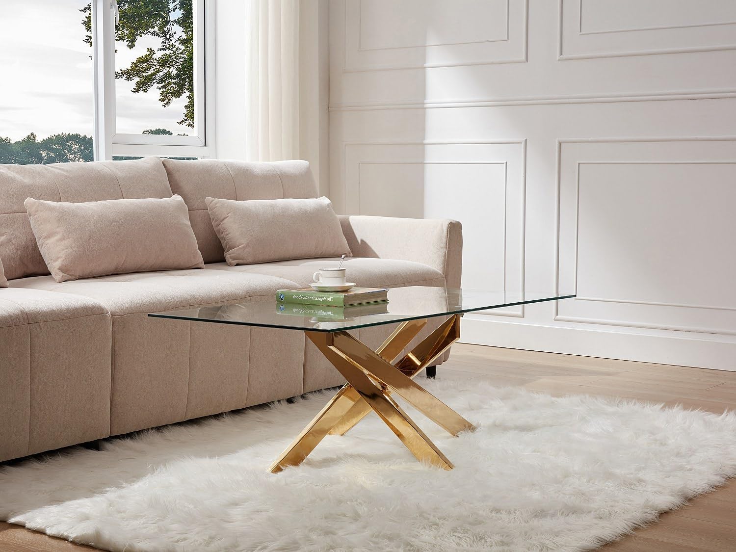 Vente-unique-Couchtisch - Sicherheitsglas & Goldfarbenes Metall - Transparent - Cosima