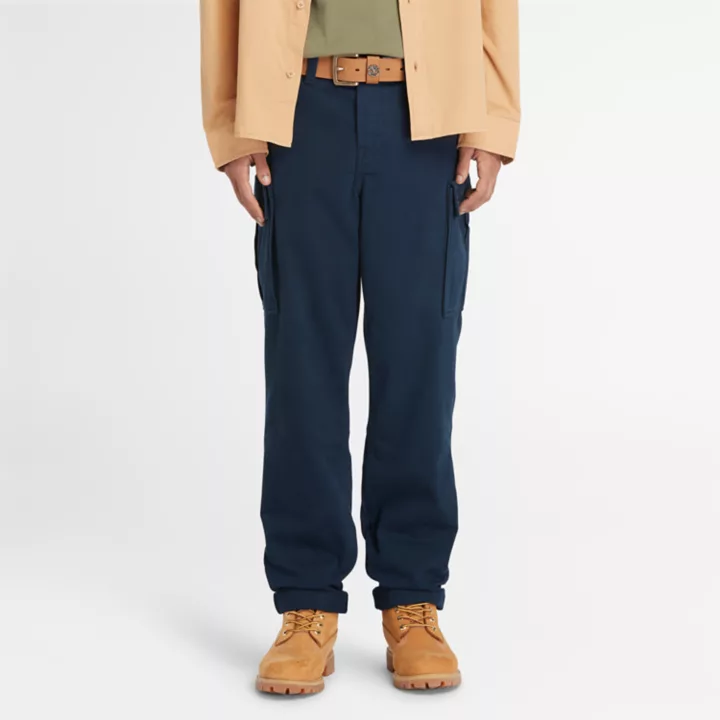 Pantalon cargo en sergé pour homme en bleu marine