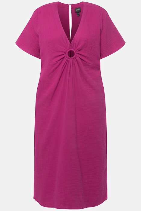 Midikleid, Musselin, A-Linie, V-Ausschnitt, Halbarm