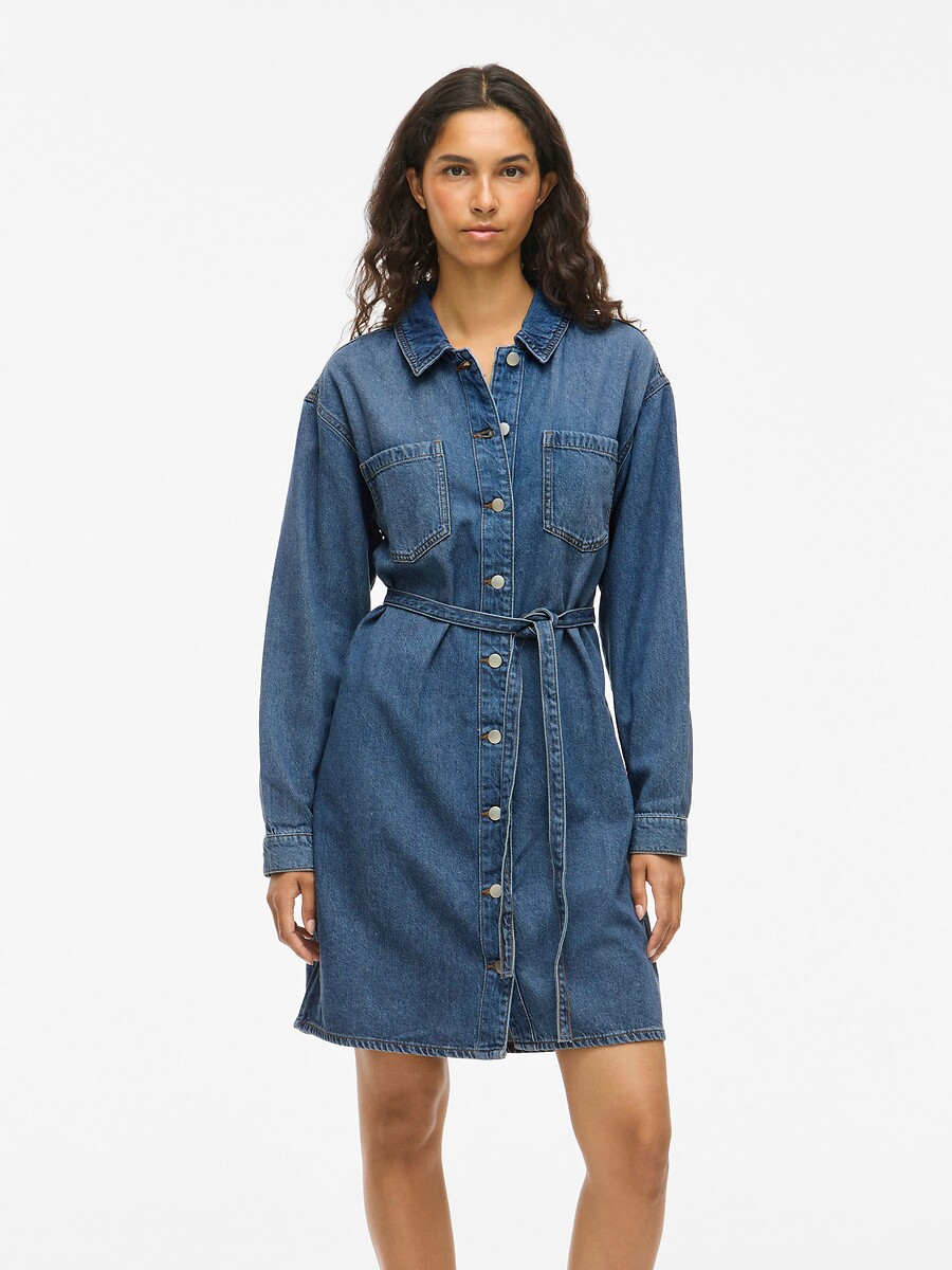 VILA<br>Vestido curto de ganga com cinto