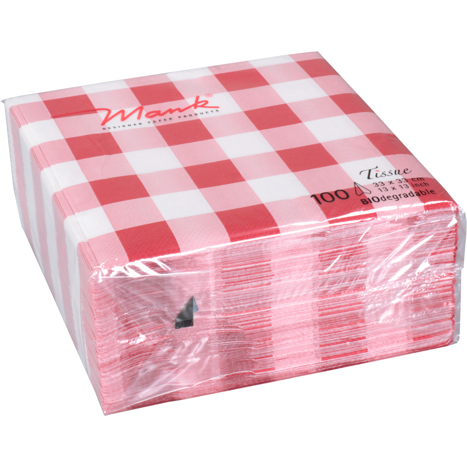 Servet, 1/4 vouw, 3-laags, 33x33cm, cellulose, rood/wit