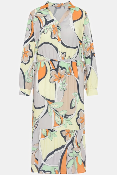 Kleid, grafisches Muster, Hemdkragen, Langarm