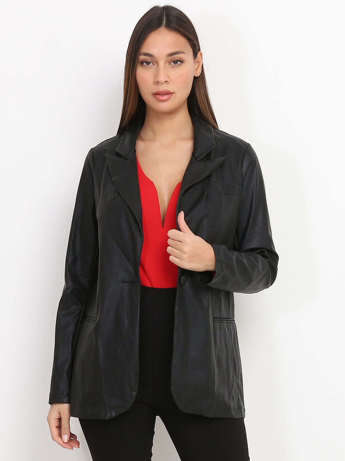 Veste blazer en simili- Noir