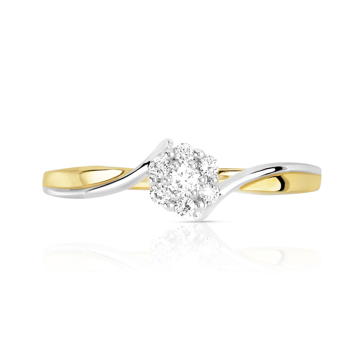 Bague or 750 2 tons fleur diamants