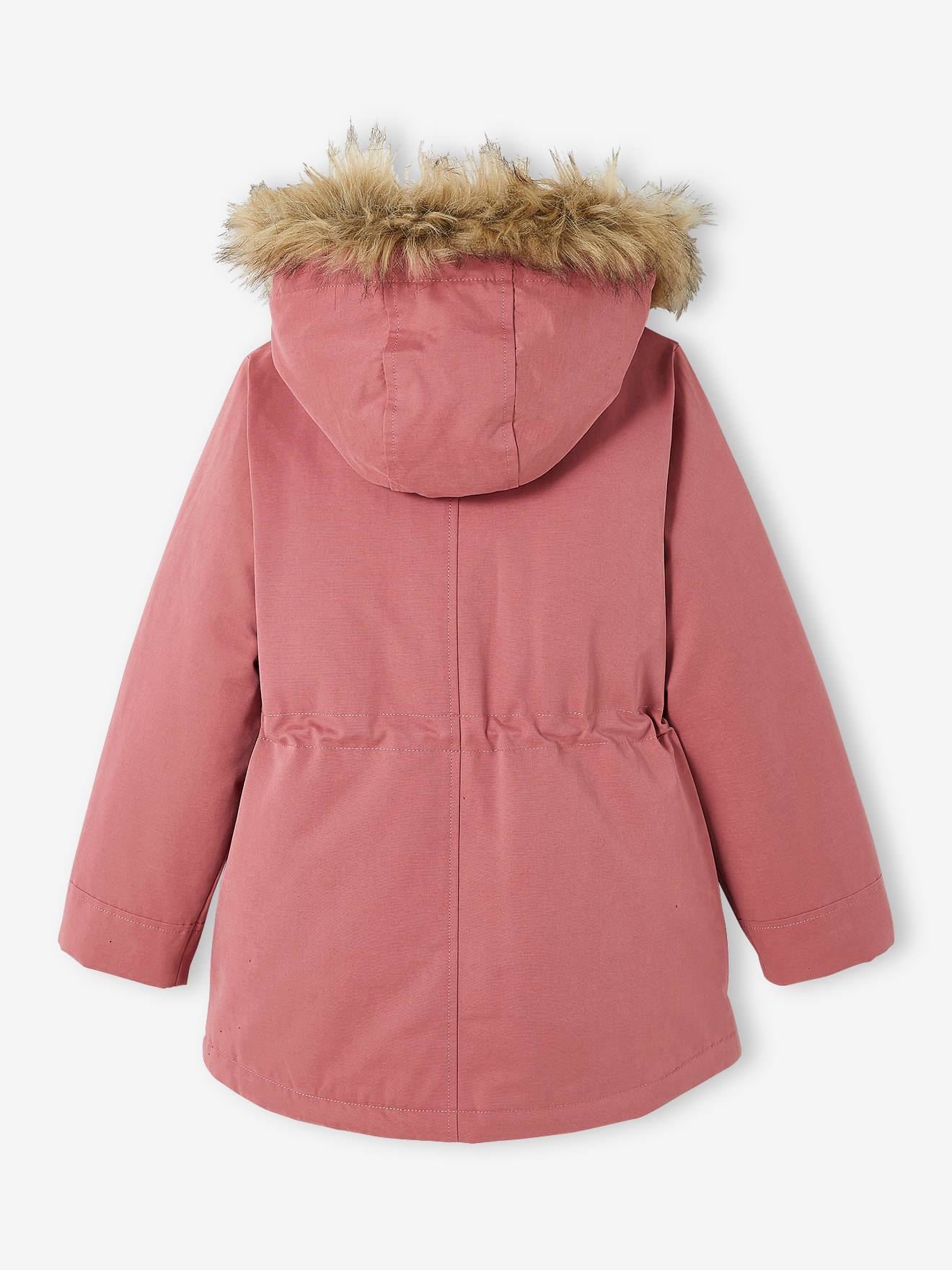 Parka com capuz 3 em 1, verde-escura lisa para meninas