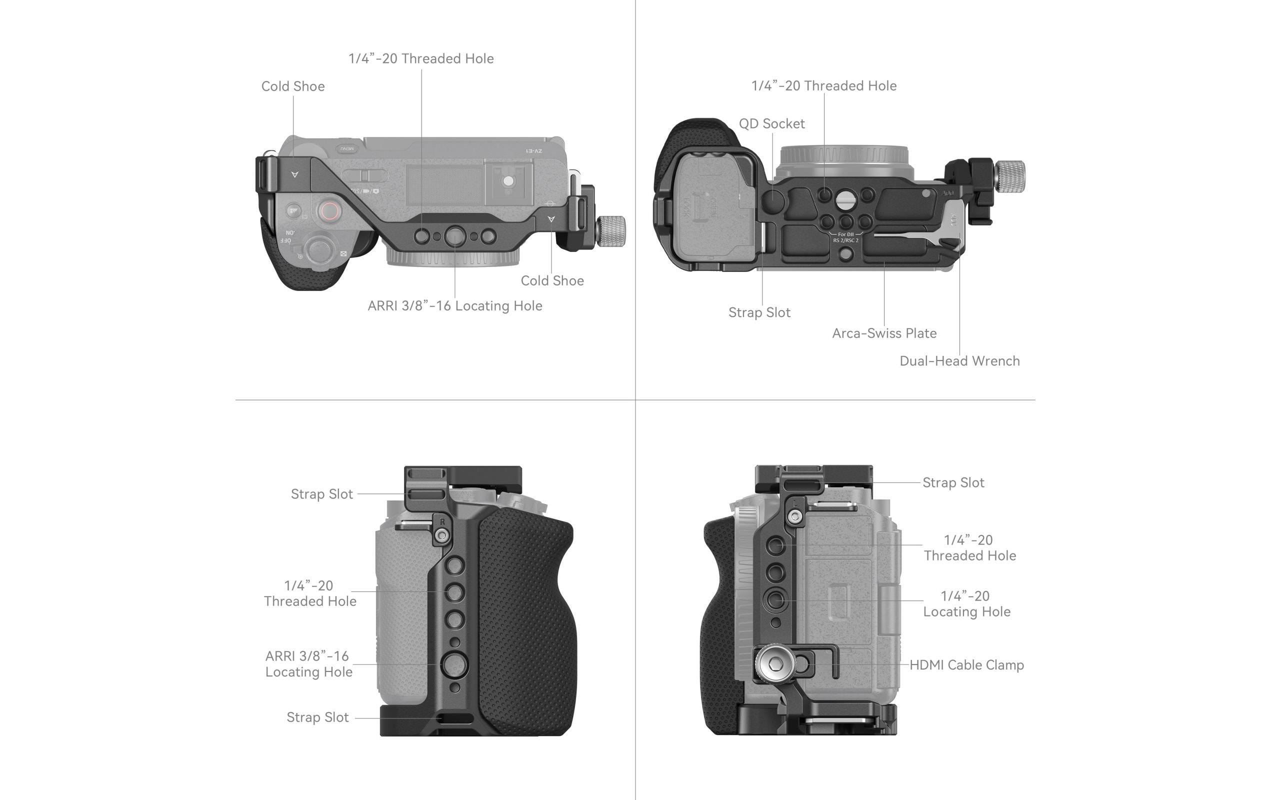 Cage Kit Sony ZV-E1Kamerakäfig zum Schutz der Kamera und zur Befestigung von Zubehör mit HDMI-Kabelklemme