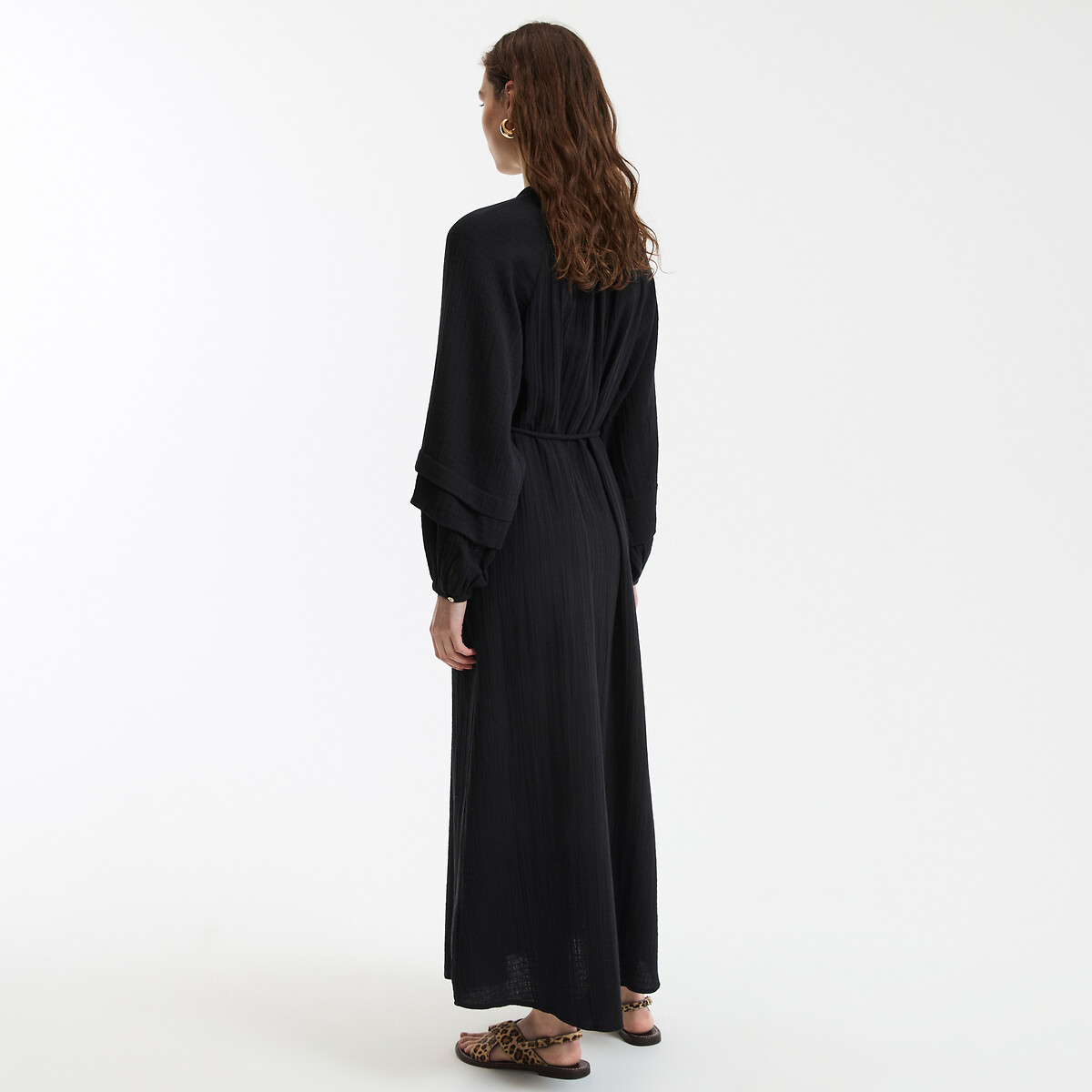 COLEÇÃO LA REDOUTE<br>Vestido longo evasê com decote redondo e mangas compridas