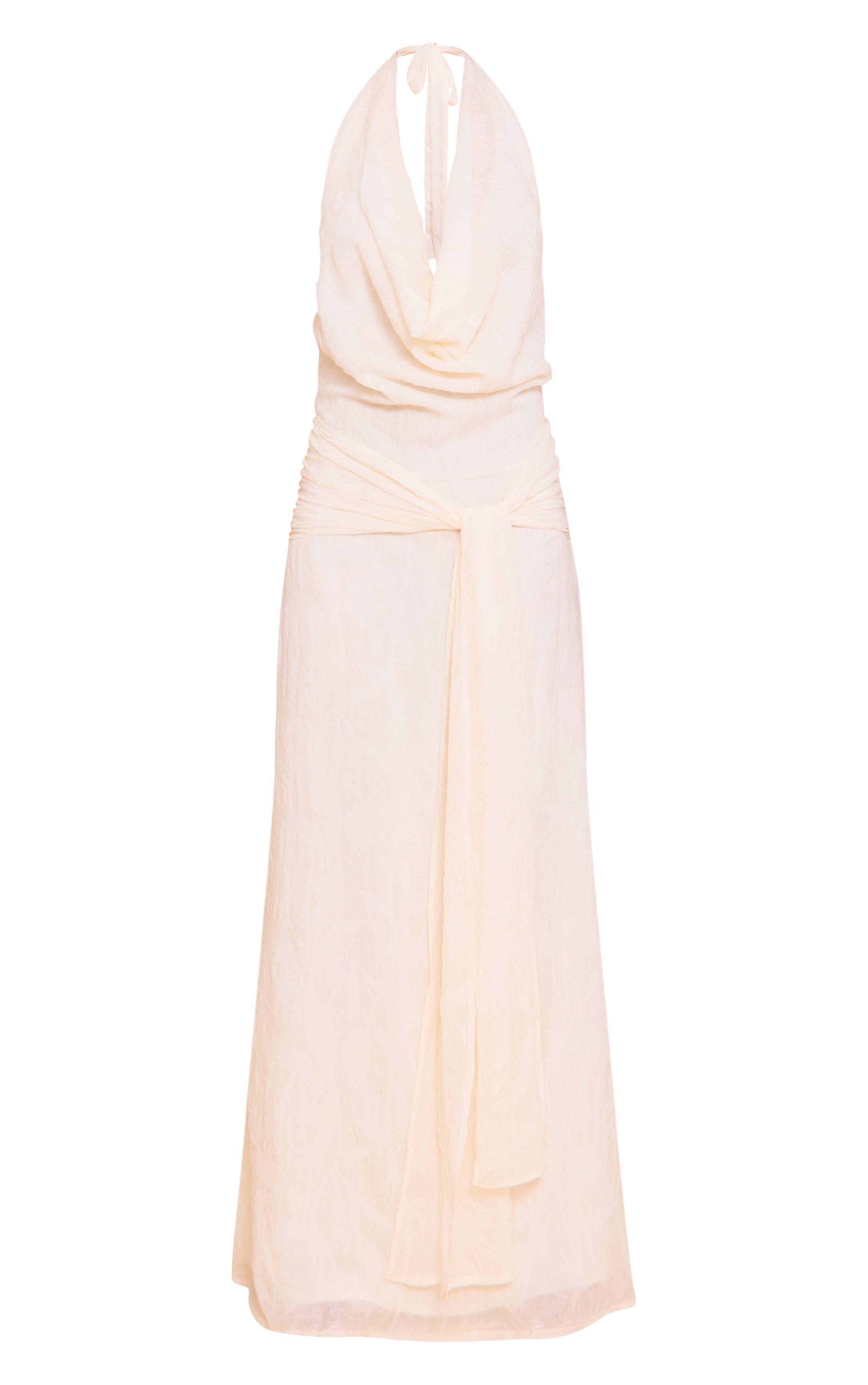 Naturel Robe Longue Cache-cœur À Col Bénitier Texturé