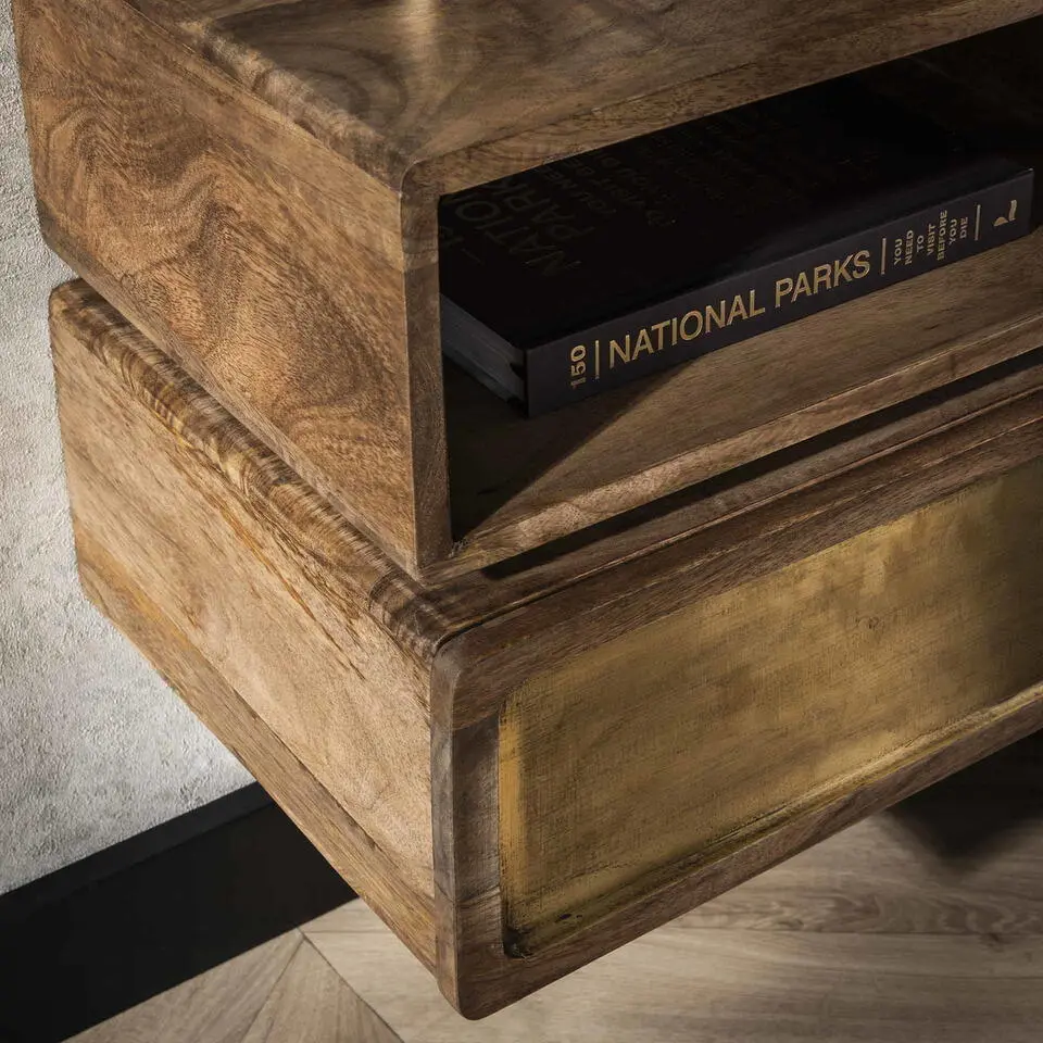 Nachtkastje Naturel Hout - 40x30x33cm - Brass