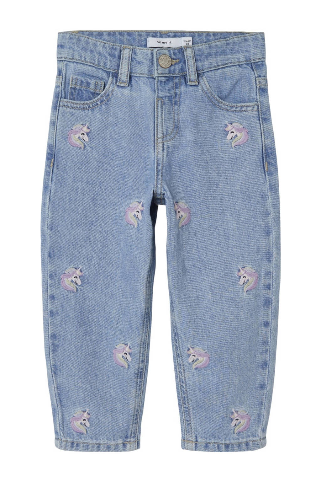 NAME IT loose fit jeans NMFBELLA met eenhoorns light blue denim