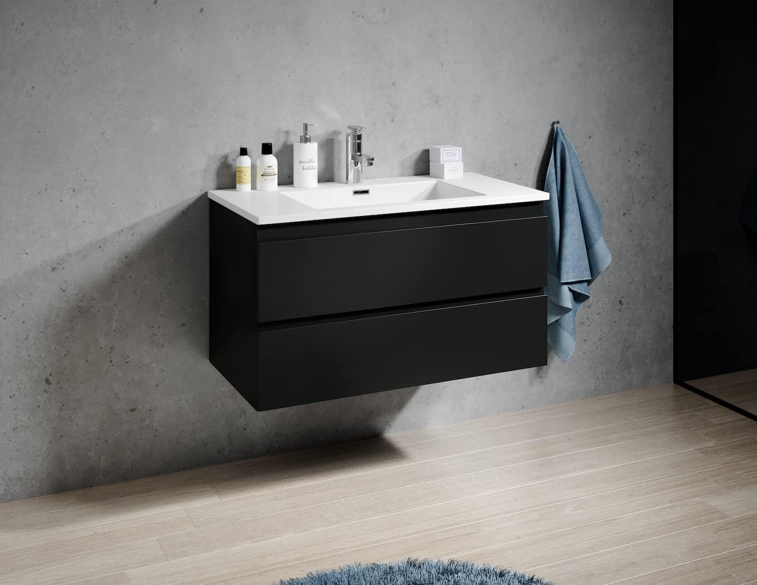 Badplaats B.V. Badezimmer Badmöbel Set Angela 100cm - Matt Schwarz - Unterschrank Schrank Waschbecken Waschtisch