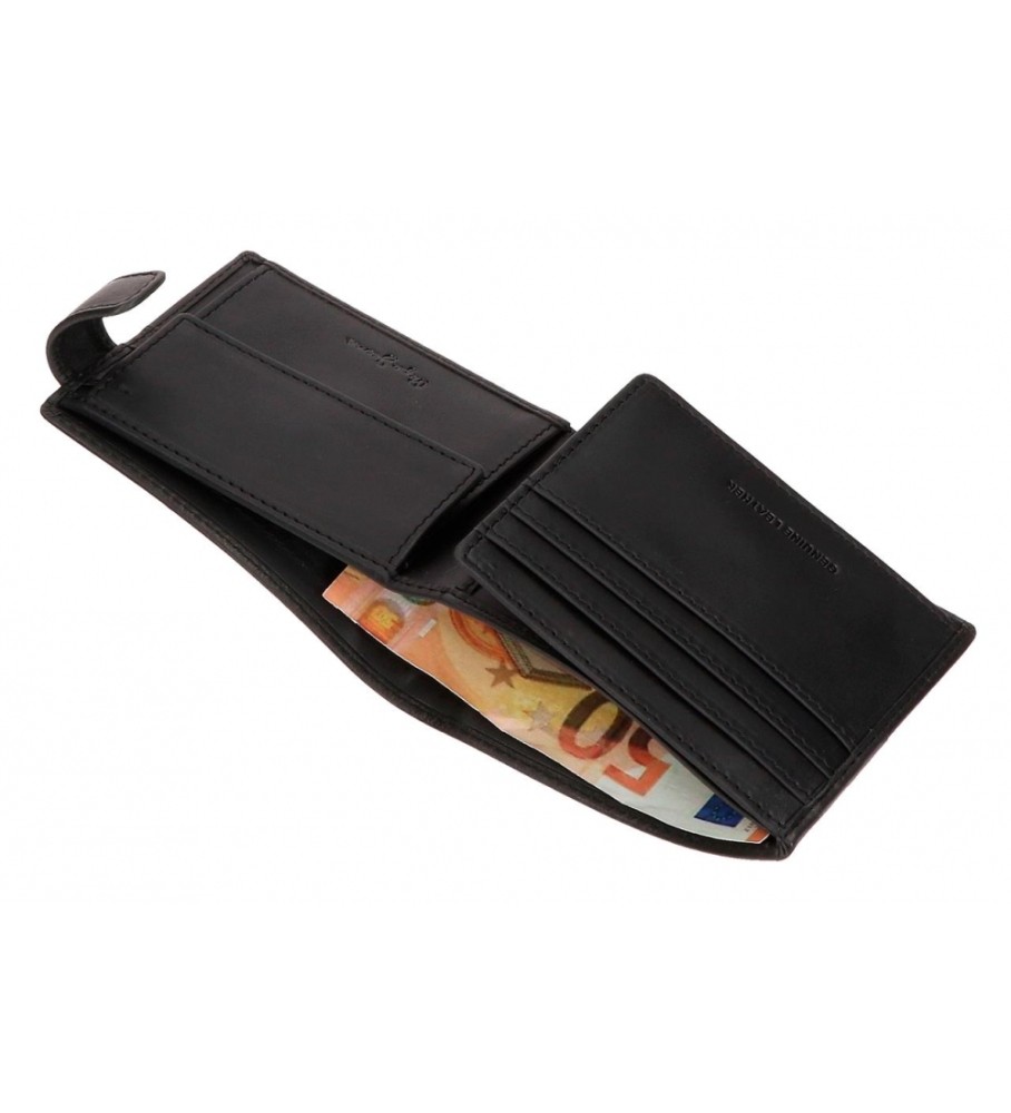 Carteira vertical Pepe Jeans Cracker em couro preto com fecho de clique