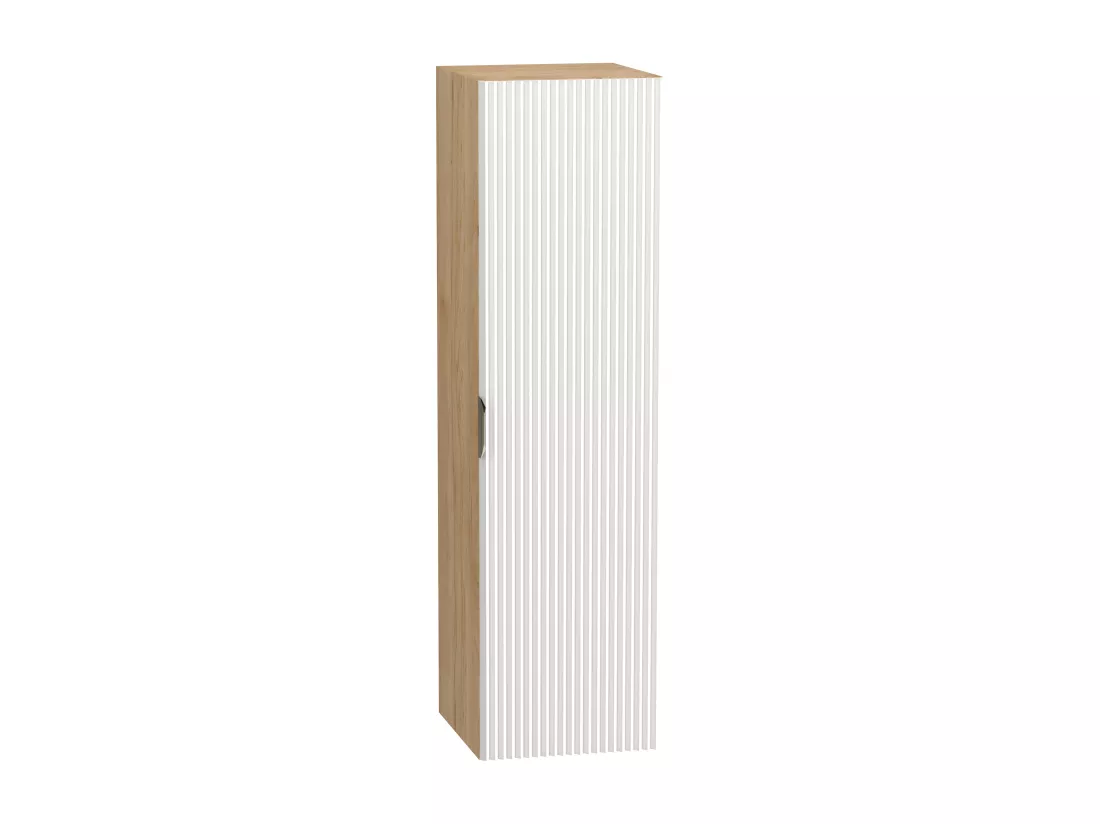 Meuble colonne suspendu de salle de bain WENA, façades cannelées, Willy, 120x33x33 cm, Blanc/Noyer