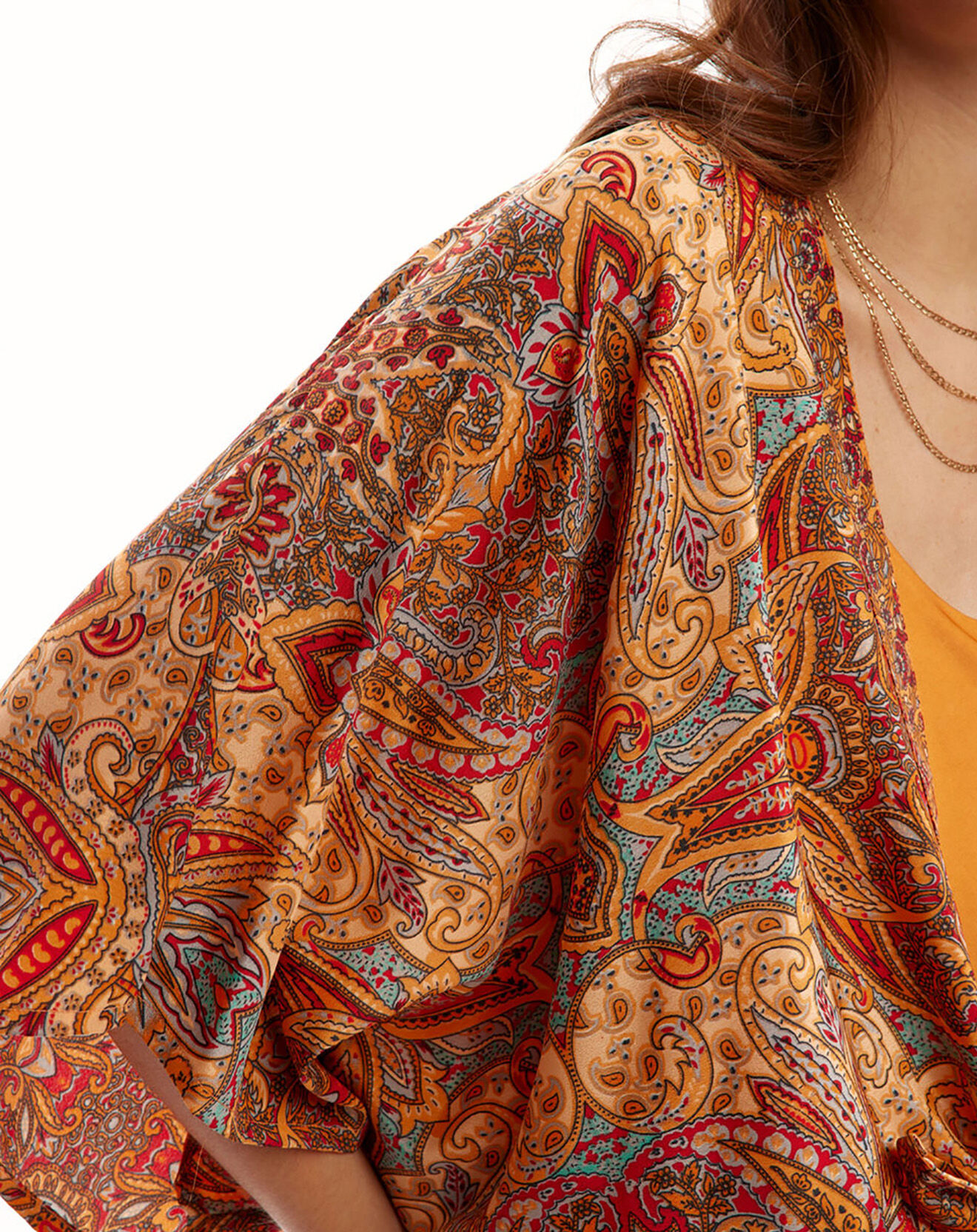 Lauren Vidal Kimono en Soie mélangée Sasha imprimé papaye