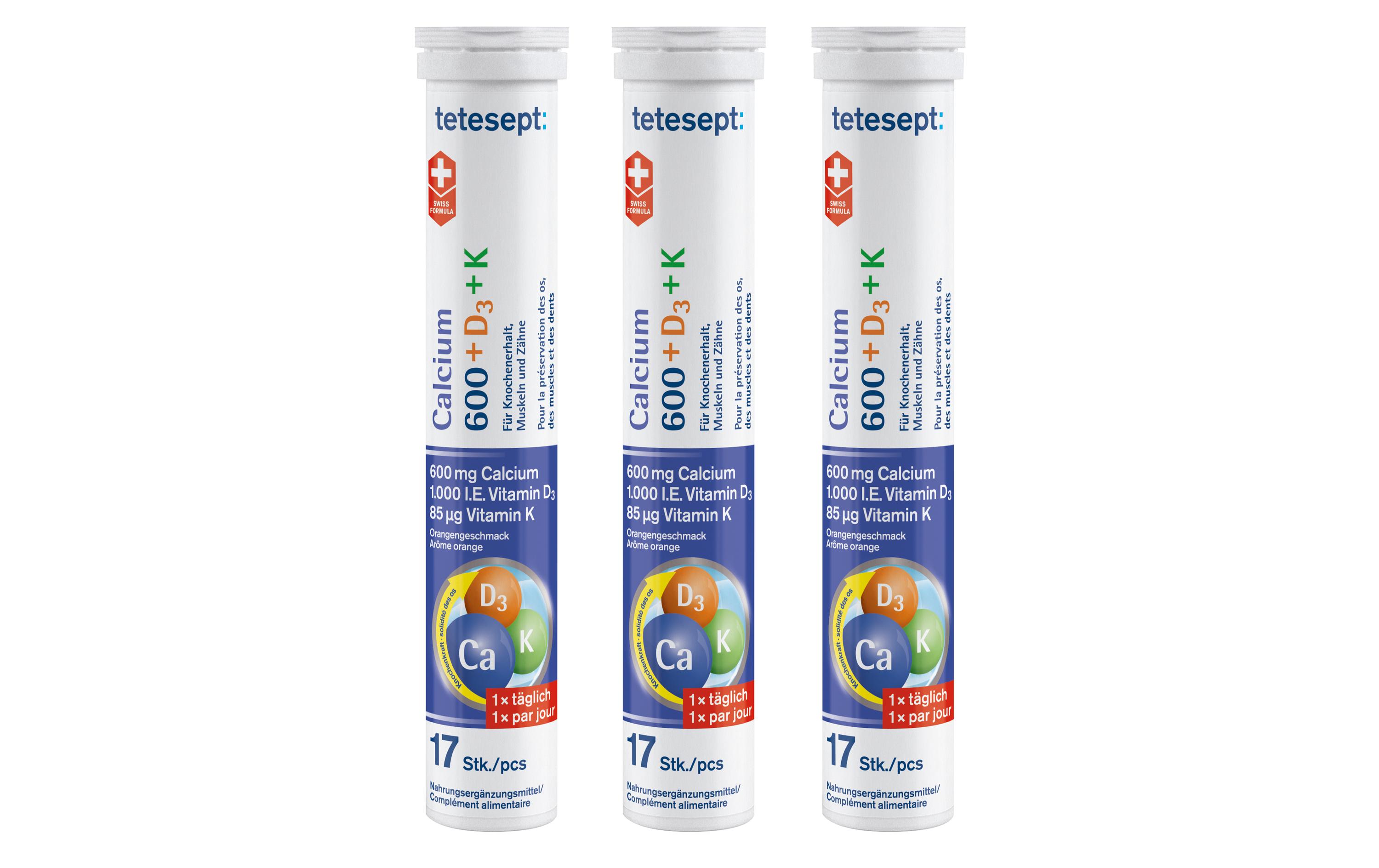 Calcium 600 + D3 Brausetabletten 3 x 17 BrausetablettenNahrungsergänzungsmittel mit Calcium, Vitamin D3 und K