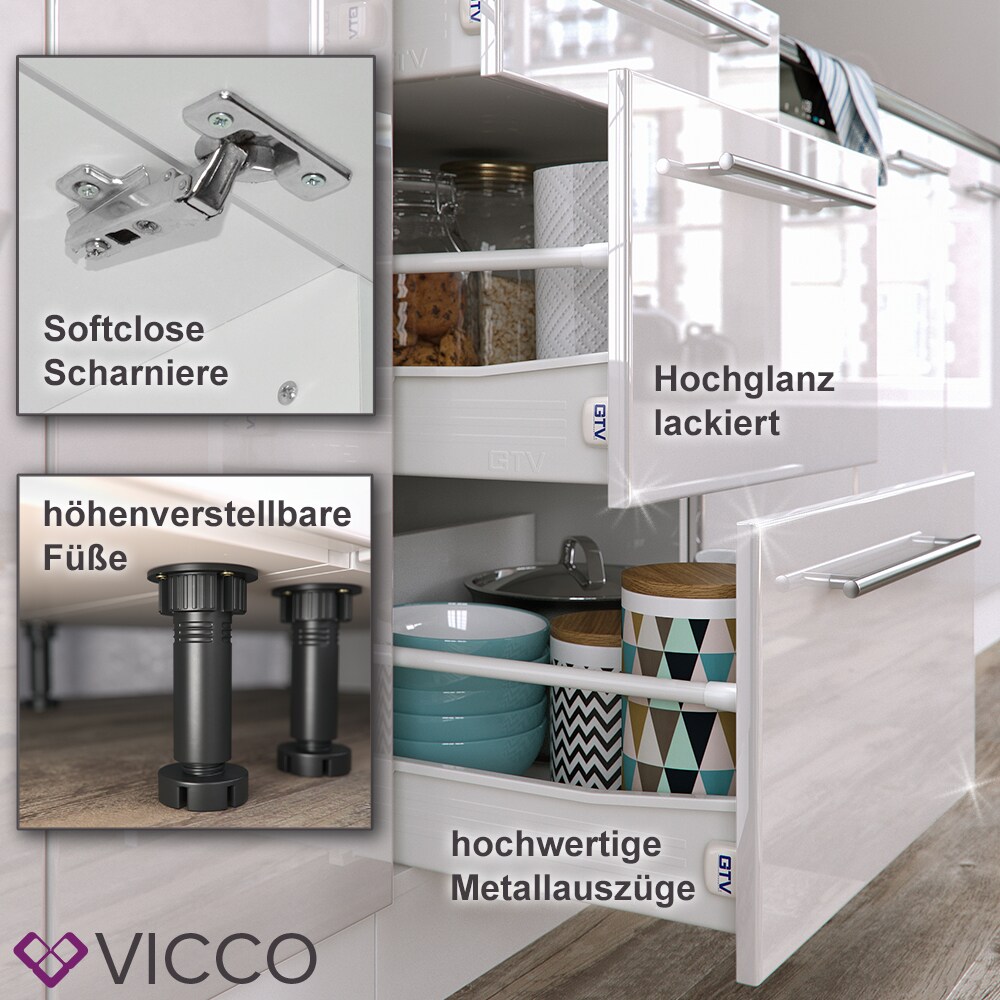 VICCO Eckunterschrank 87 cm Weiß Küchenzeile Unterschrank Fame