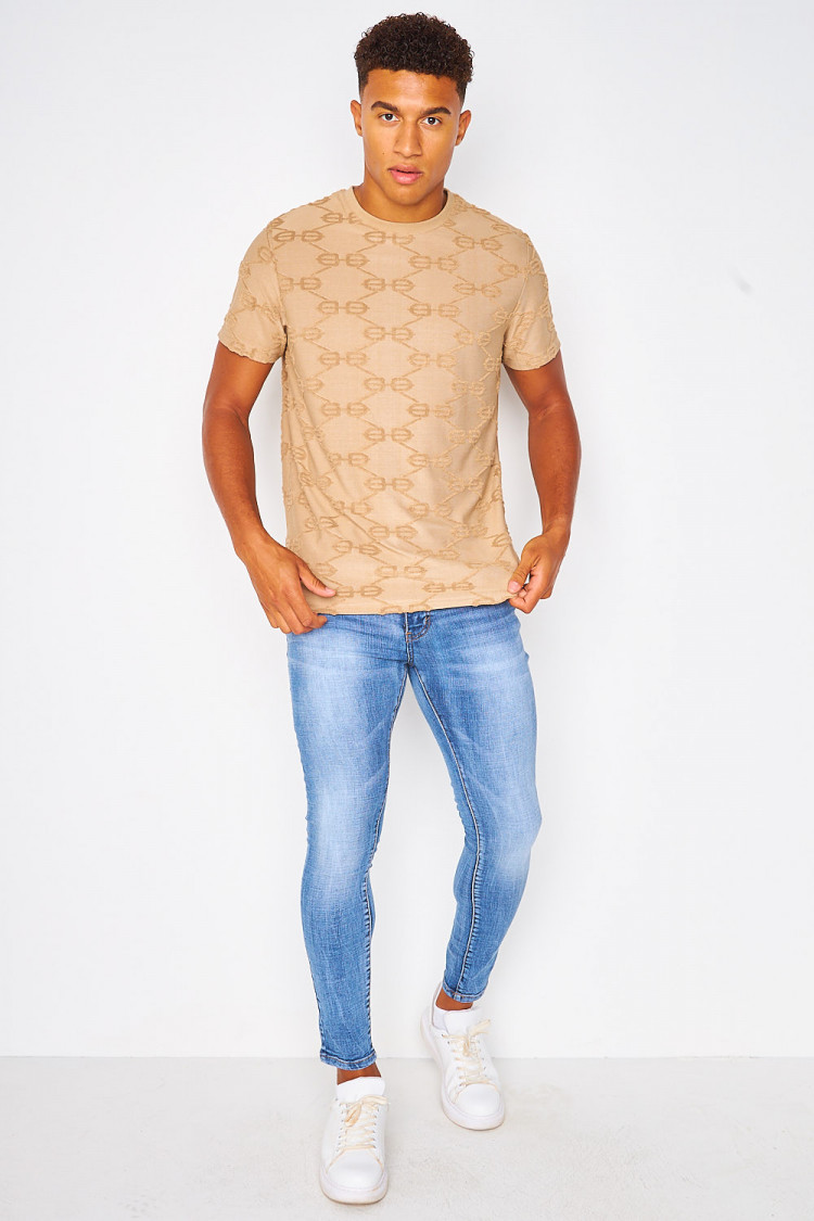 T-shirt beige foncé imprimé BB en relief