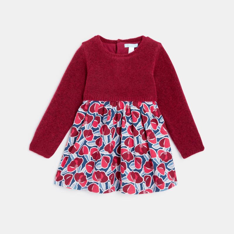 Robe bi-matière maille et seersucker rose bébé fille Rose