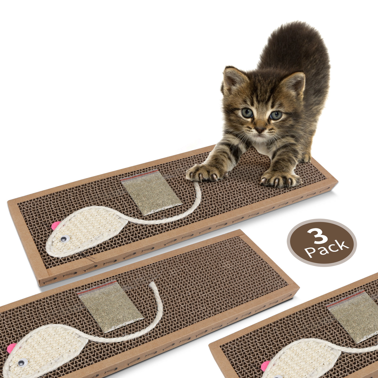 Nobleza - Conjunto de 3 Arranhadores de Papelão para Gatos. Tapete com Catnip. 38*12,5*1,8 cm