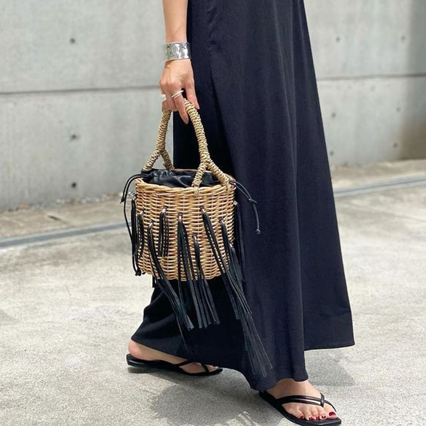 Lewwe - Spaghettibandjes Scoop Neck Effen Maxi Overall Jurk