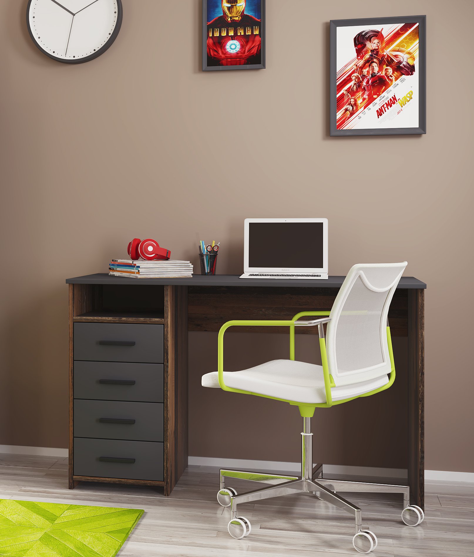 AI-SEN nonjoo-Teen Schreibtisch mit Arbeitsplatte 110 x 50 cm, 4 Schubladen und 1 offenes Fach