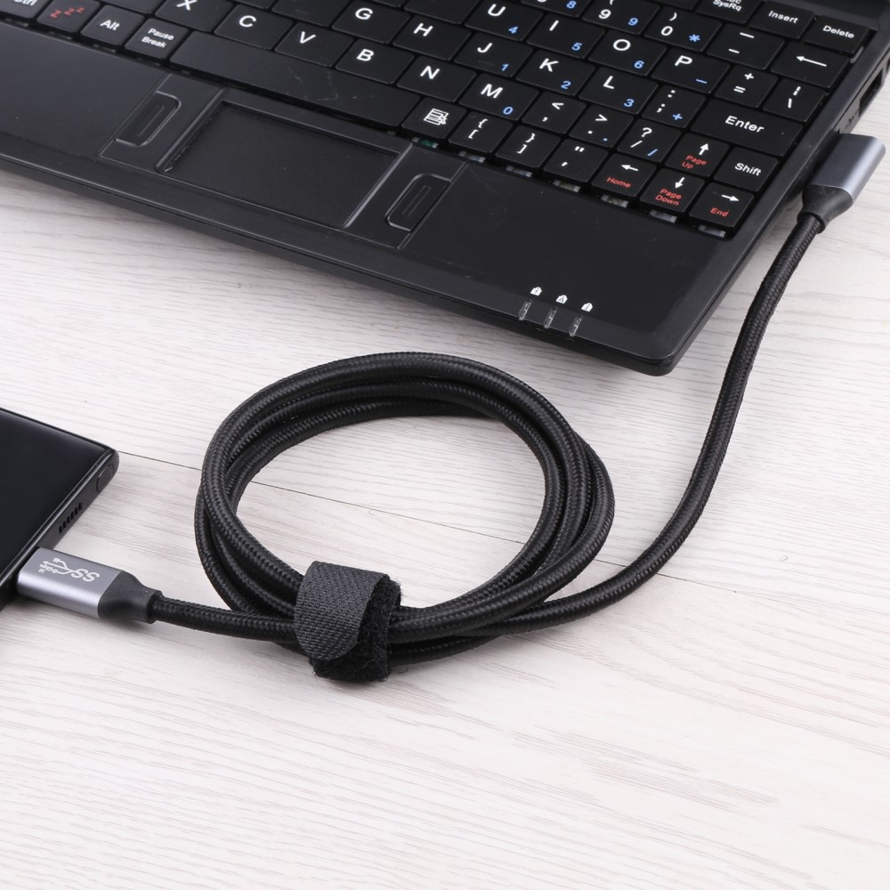 (50cm) 100W USB C auf USB C PD Schnell Ladekabel 4K Thunderbolt Nylon Datenkabel 90° Winkel - Schwarz