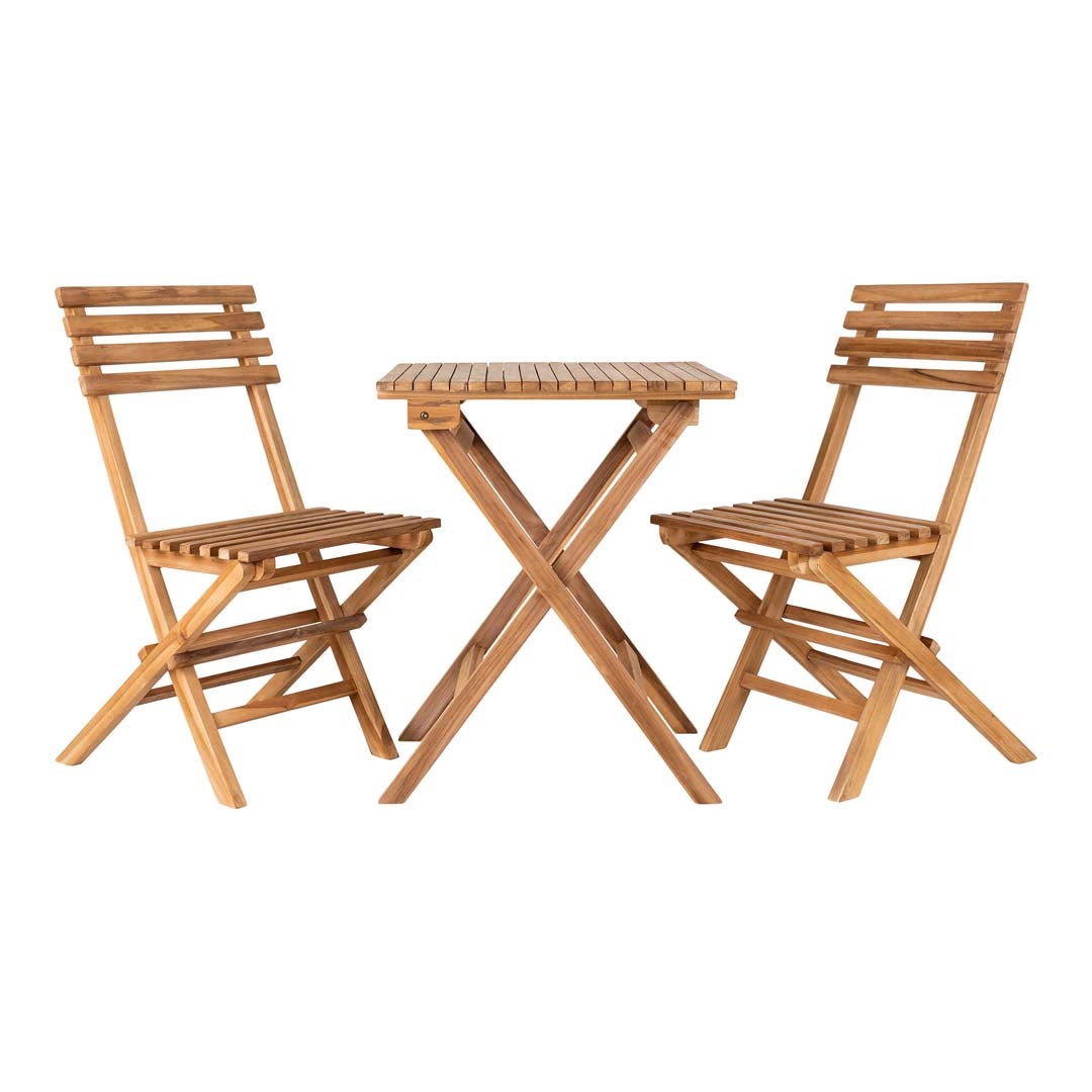 Cuenca Café Set met tafel en 2 stoelen, teakhouten tuinmeubilair. 50 x 46 x 89 cm