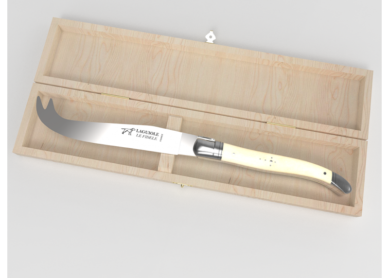 Couteau à fromage Laguiole avec un manche en os de bovin et mitres en acier inoxydable