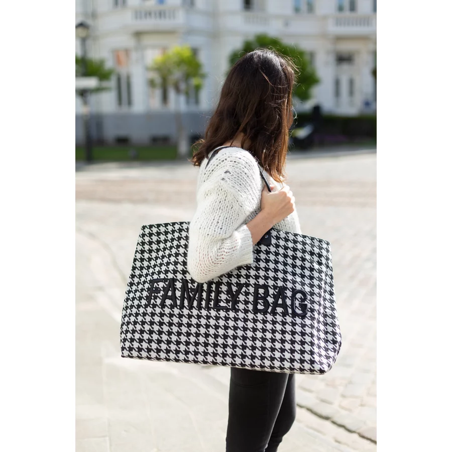 CHILDHOME Wickeltasche Family Bag Hahnentritt Schwarz