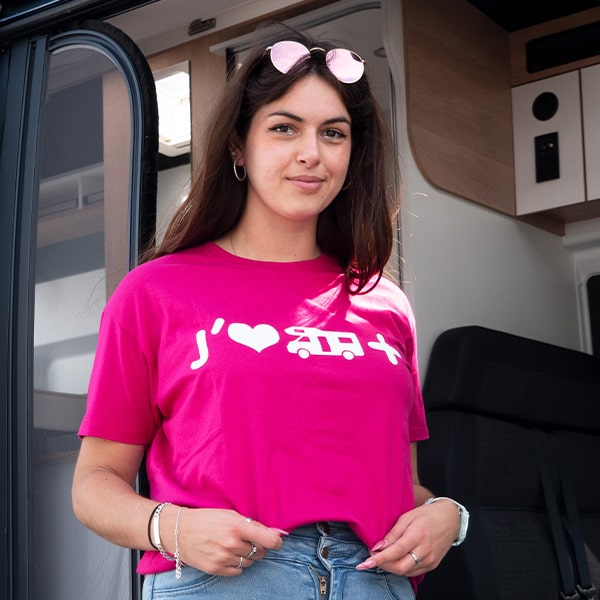 TShirt Camping-car Plus Enfant coton ROSE FUCHSIA