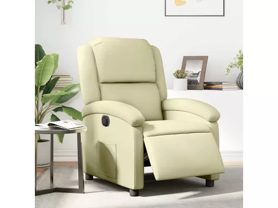 Fauteuil inclinable électrique crème cuir véritable