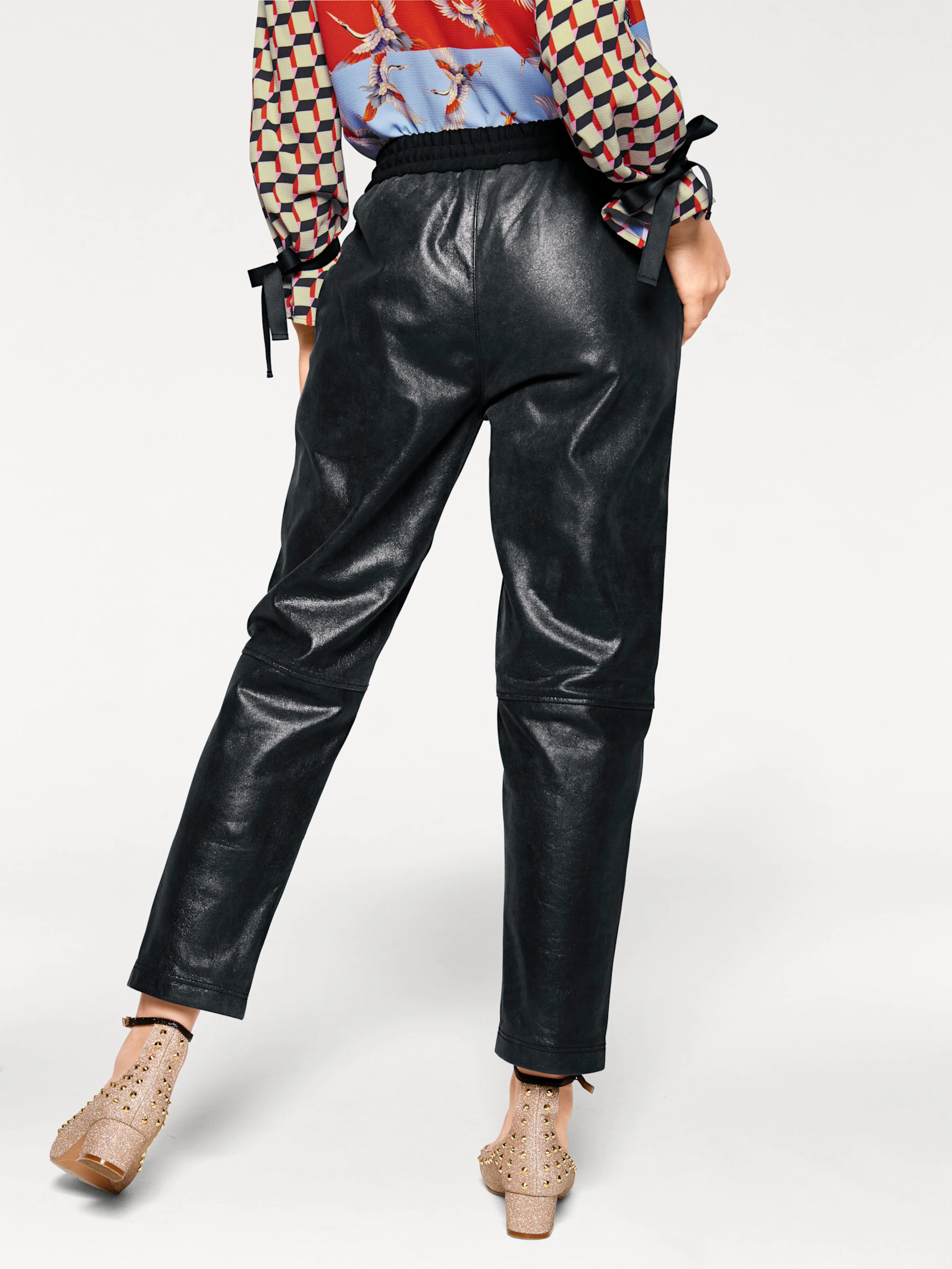 heine Leder-Jogpants in schwarz