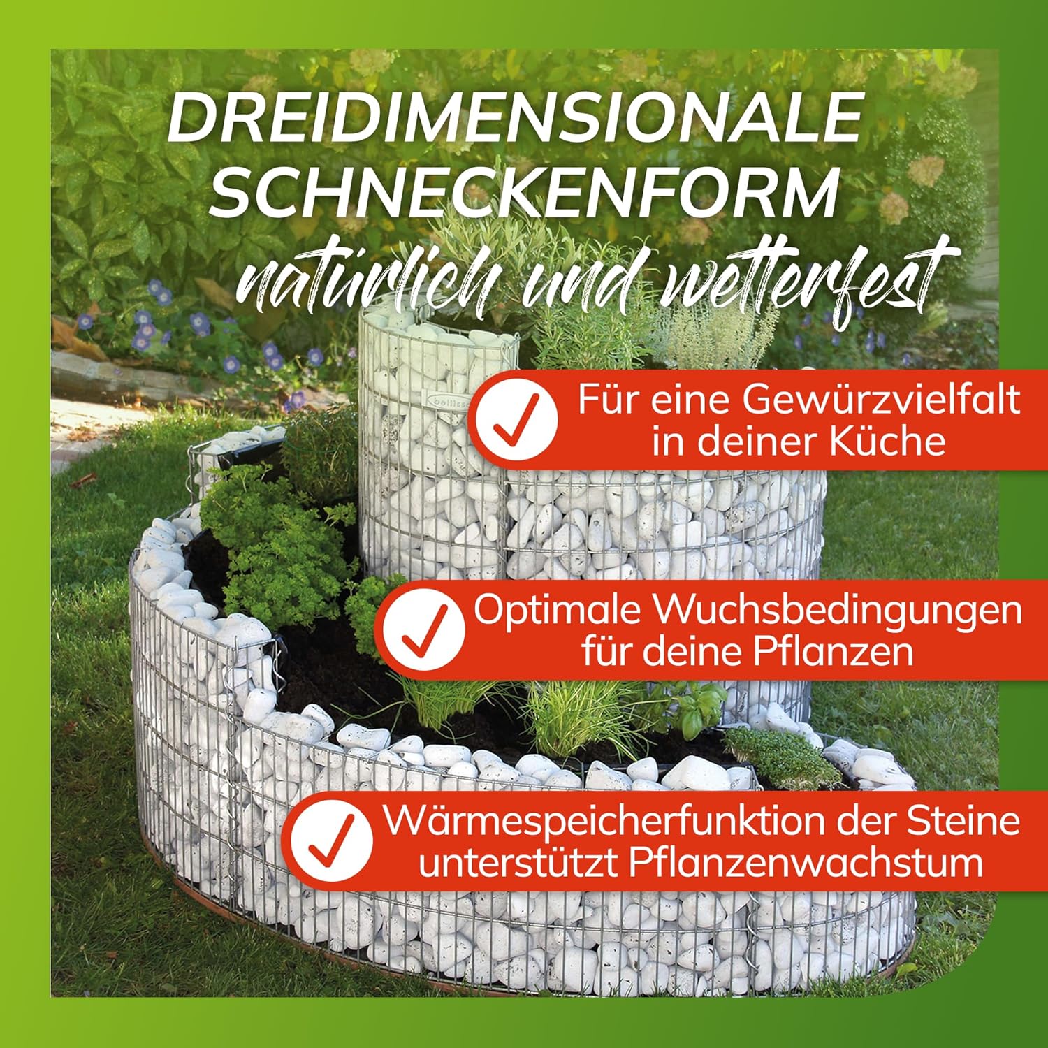 bellissa – Gabionen Kräuterspirale verzinkt 110x90x60cm - Kräuterschnecke Bausatz - Hochbeet Pflanzring für Kräuter & Gemüse mit Trennfolie - Witterungsbeständig & langlebig - Für Garten & Terrasse