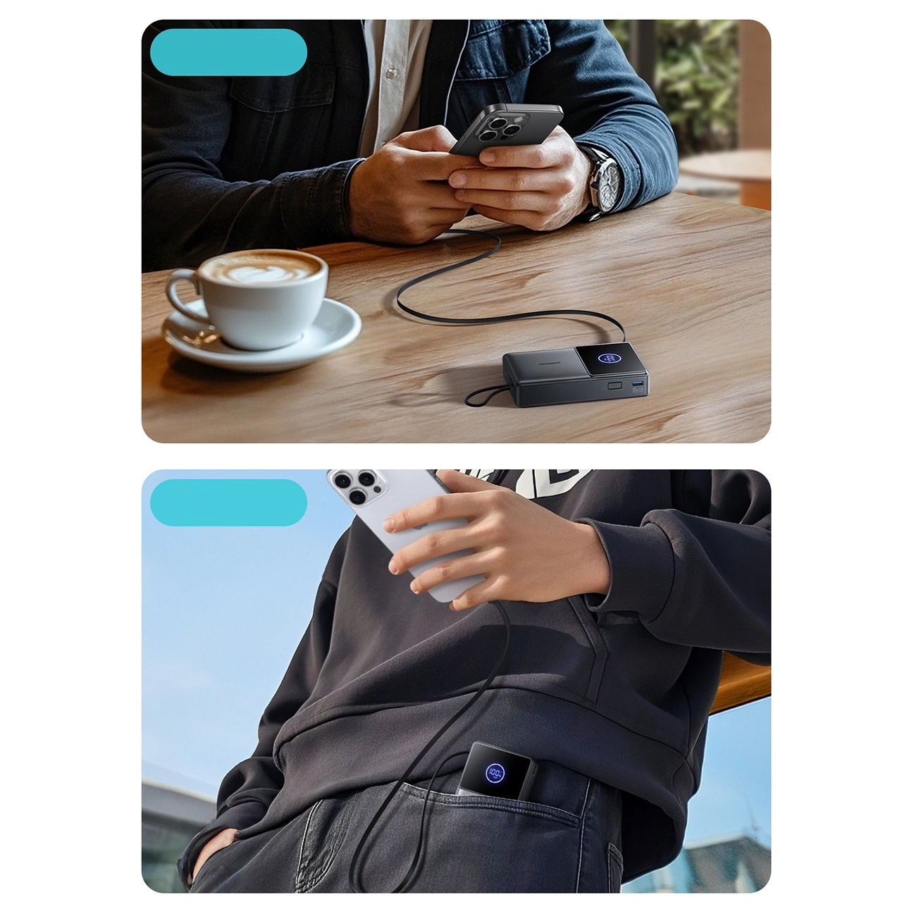 (22.5W) 10000mAh USB A / USB C Powerbank Power Delivery Ladegerät inkl. USB C Ladekabel mit LED Anzeige (JR-PR1) - Schwarz