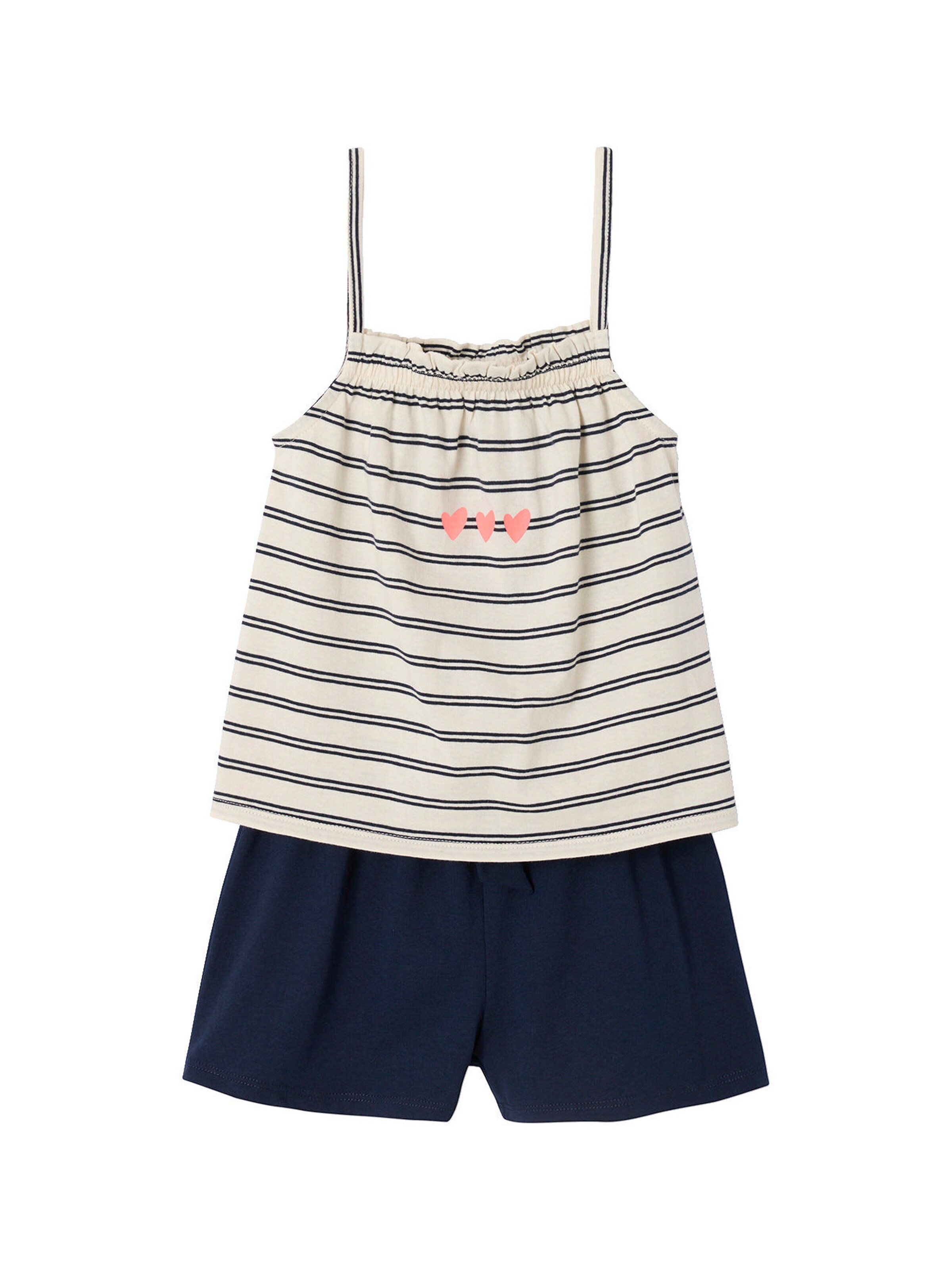 Vertbaudet Mädchen-Set: Top & Shorts mit Gürtel blau gestreift