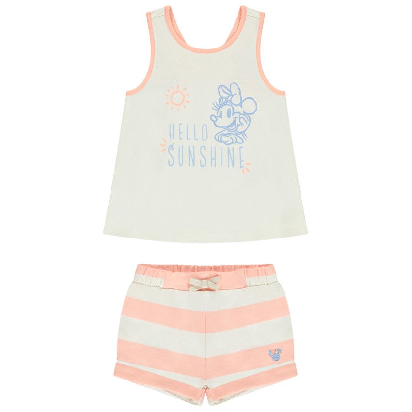 Ensemble short molleton + débardeur imprimé Minnie Disney pour bébé fille - Ecru