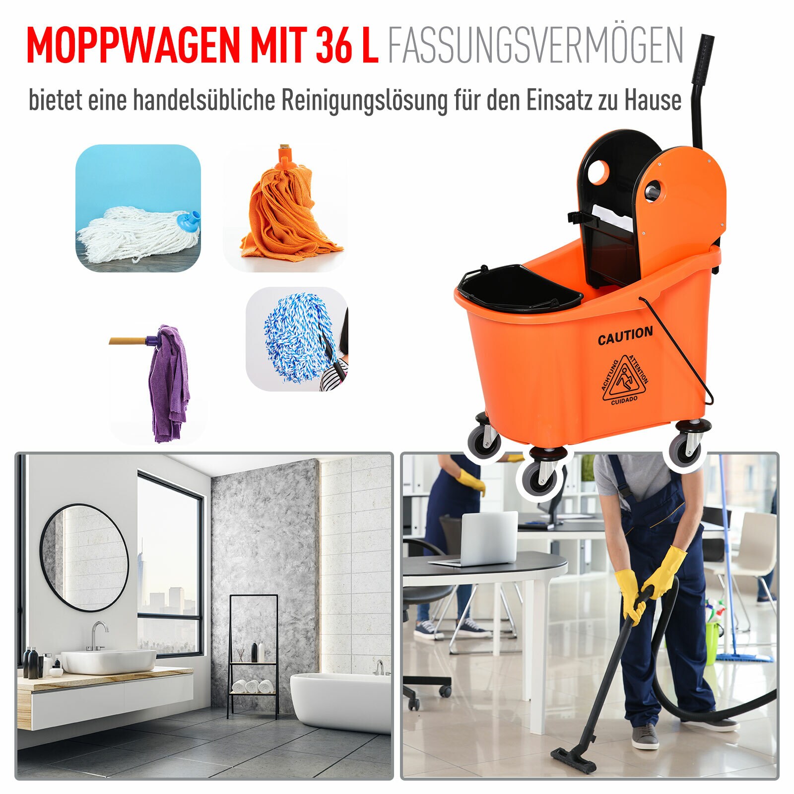 HOMCOM Putzwagen mit Auswringvorrichtung 54 x 41 x 91,5 cm (LxBxH)
