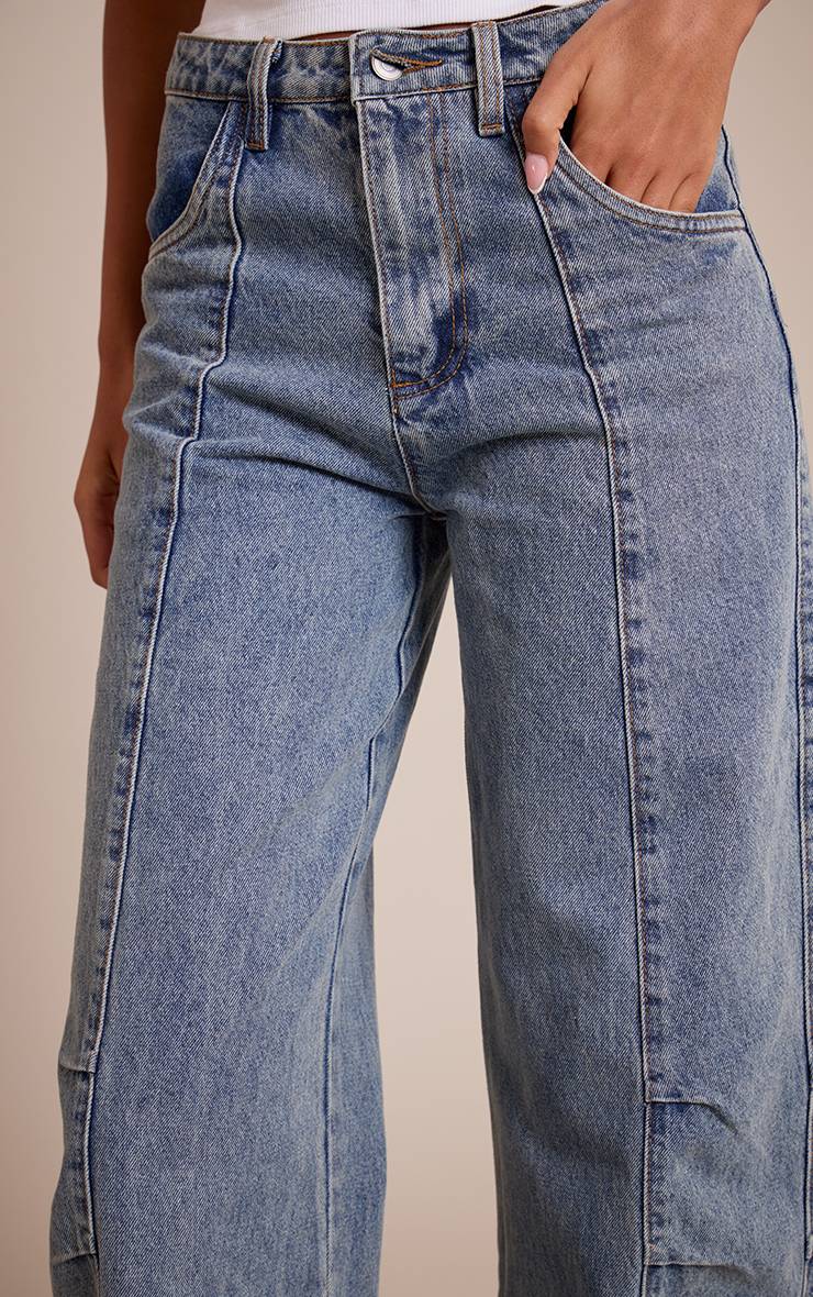 Délavage Vintage Jean Barrel Taille Mi-haute À Détails De Coutures Vintage Tall