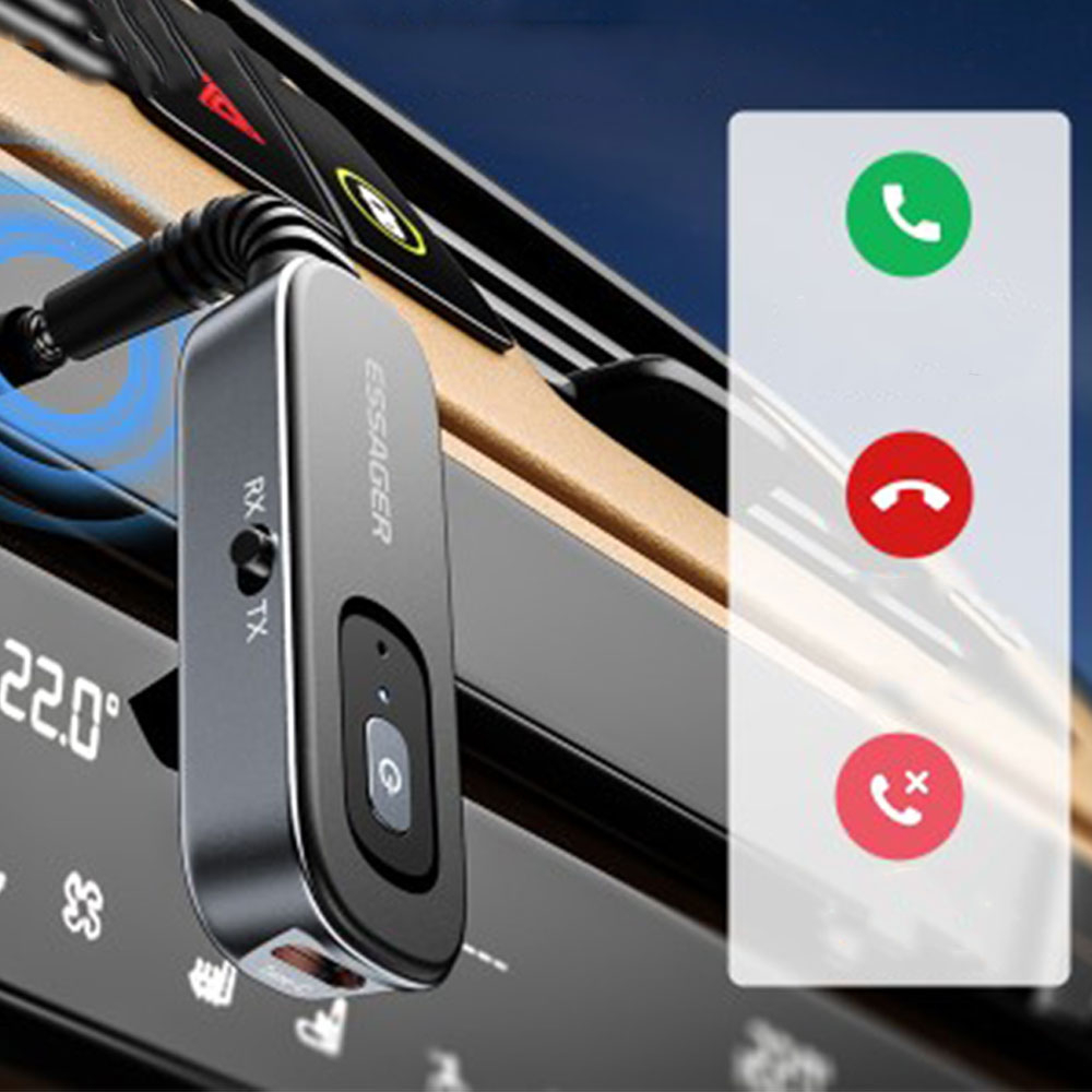 2in1 KFZ Bluetooth 5.1 Audio Transmitter / Receiver mit Freisprecheinrichtung   3.5mm Klinkeadapter - Schwarz