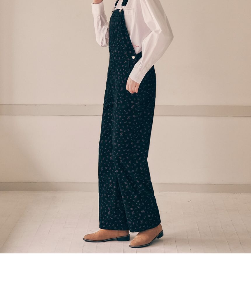 rolarola - Bloemen corduroy overall broek (zwart)