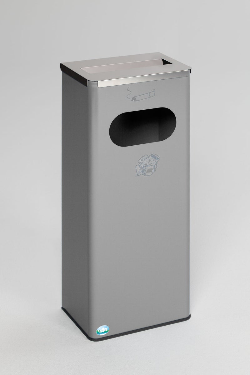 PROREGAL Robuuste Combi-asbak met RVS Deksel HxBxD 76 x 31 x 22 cm Gegalvaniseerd Staal Zilver