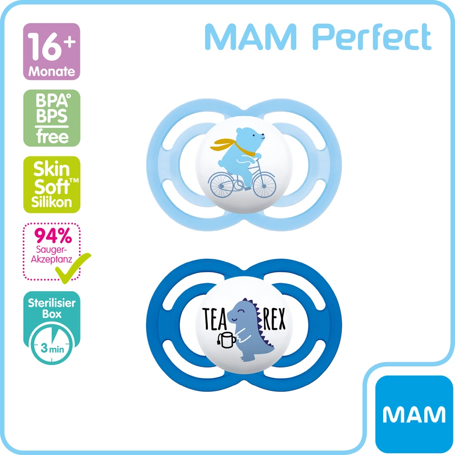 MAM Schnuller Perfect aus Silikon 16+ Monate, BärDino