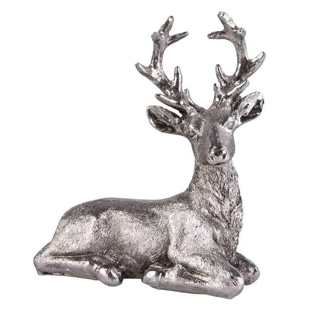 Hirsch liegend - silber - aus Polyresin - ca. 17 x 6 x 18 cm