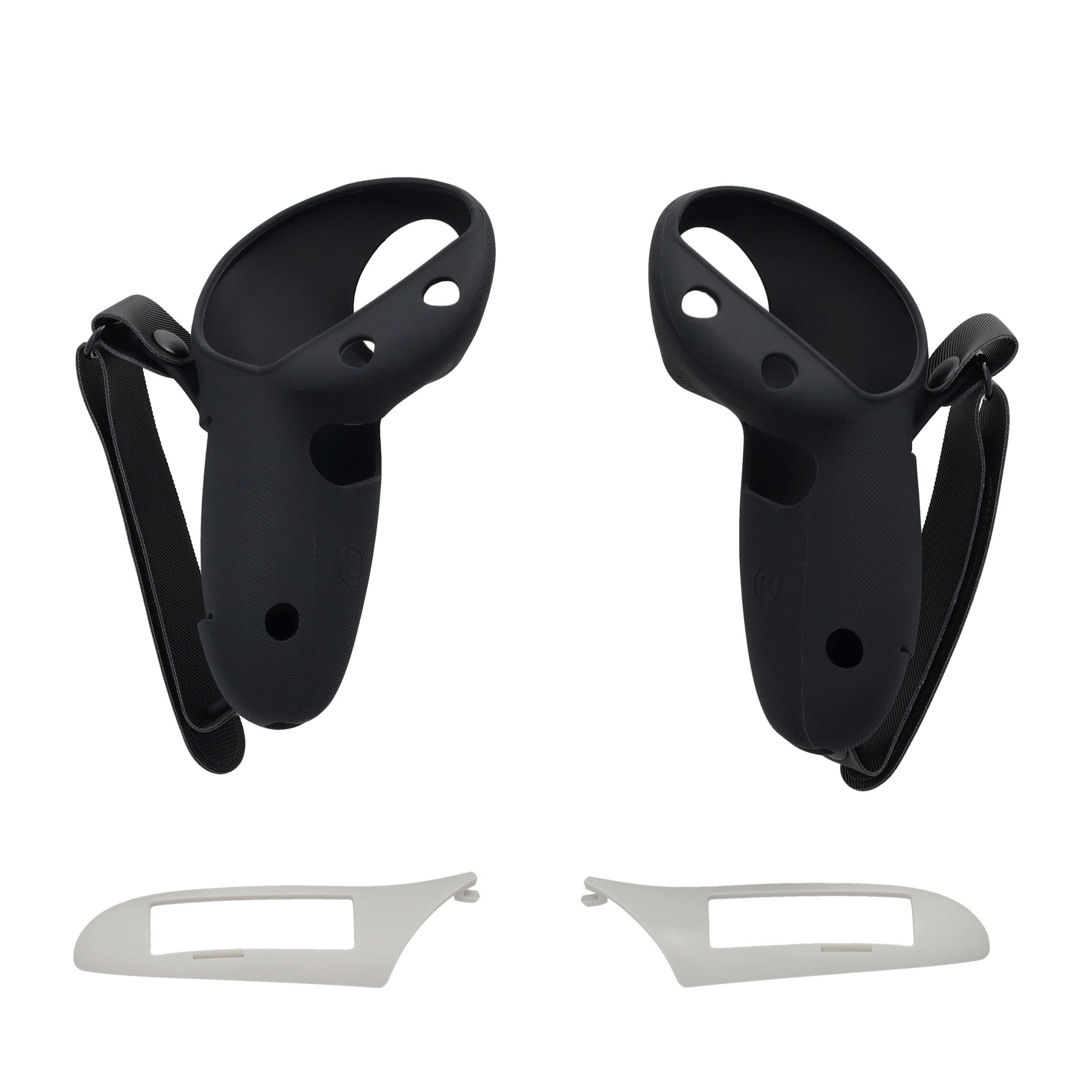 (2er Set) Meta Quest / Oculus Quest 3 / 3S Controller Silikon Grip Schutzhülle mit Handgelenk-Halterung und Batterie Öffnung - Schwarz