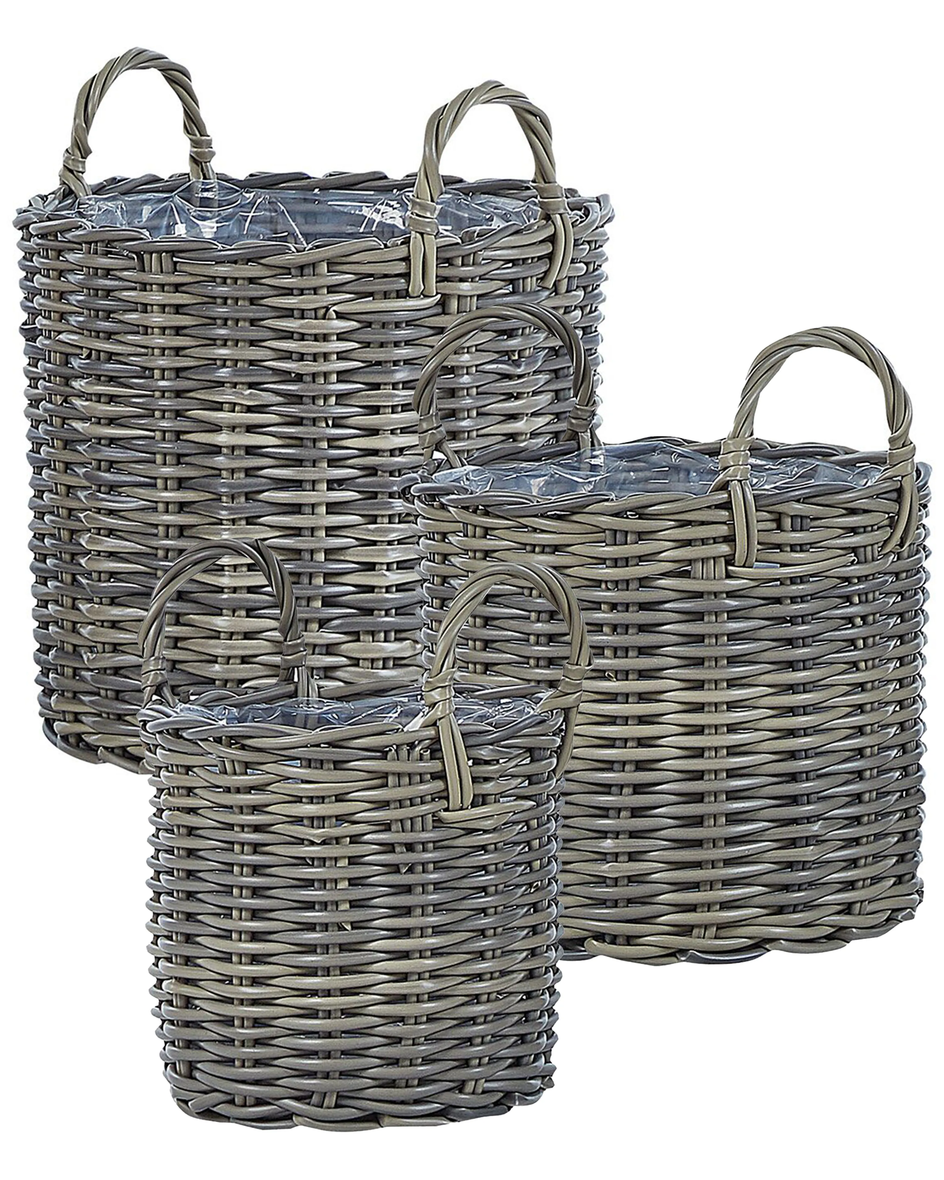 Set van 3 bloempotten NIKITI PE rotan 29/35/40 cm Taupe