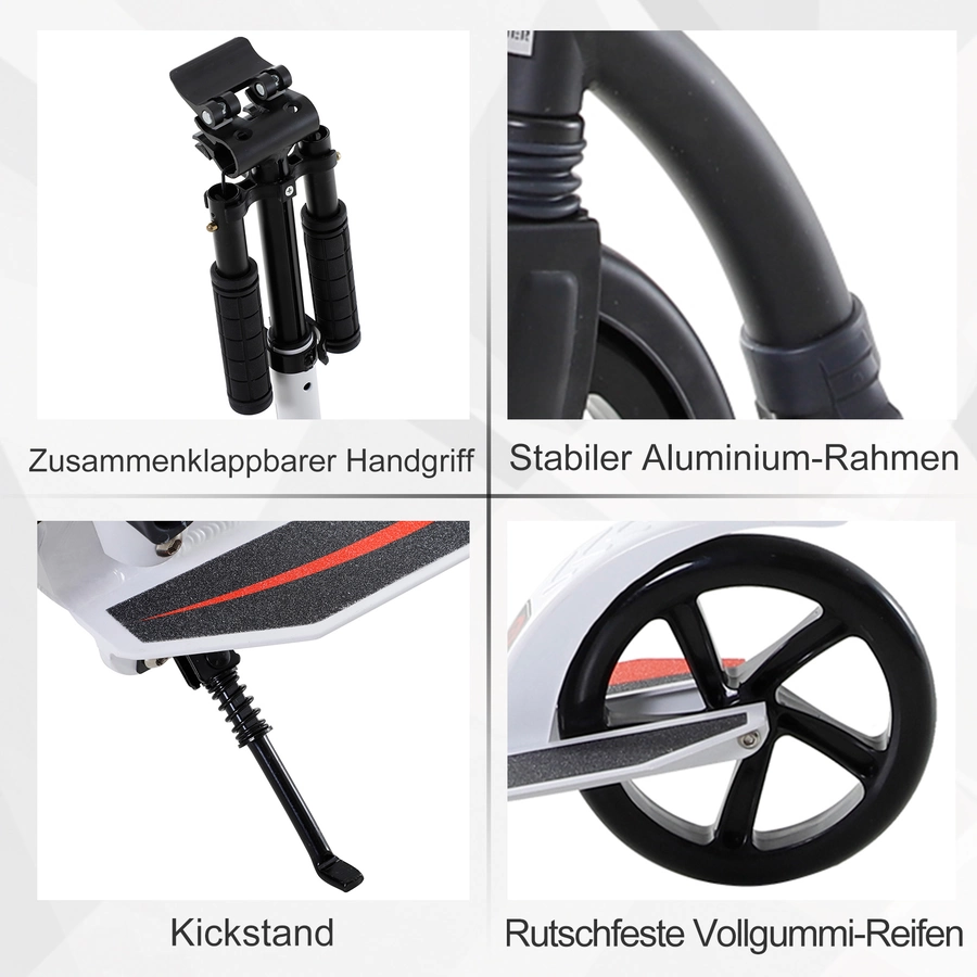 HOMCOM Tretroller mit Stoßdämpfung und höhenverstellbar weiß