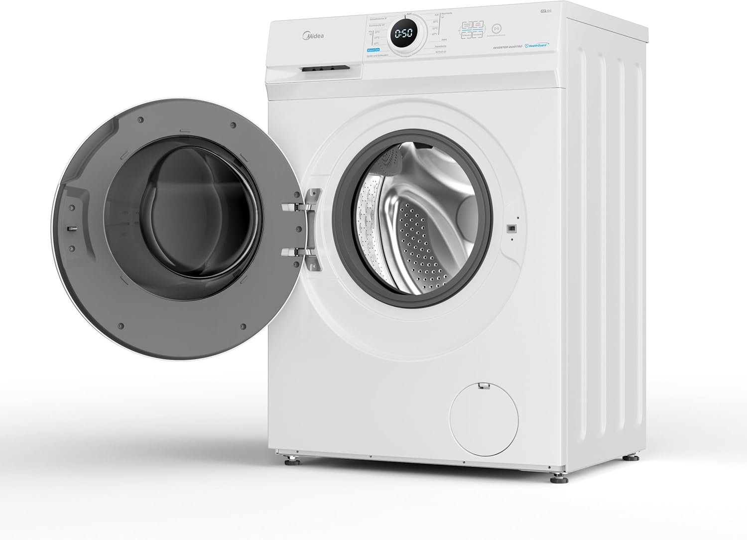 Midea MF10EW70BA10 Waschmaschine / 7kg / 1400 U/Min/EEK A-10%/Inverter Quattro Motor/Dampffunktion/Grosse Trommel/Nachlegefunktion/Kindersicherung/AquaStop, Weiß